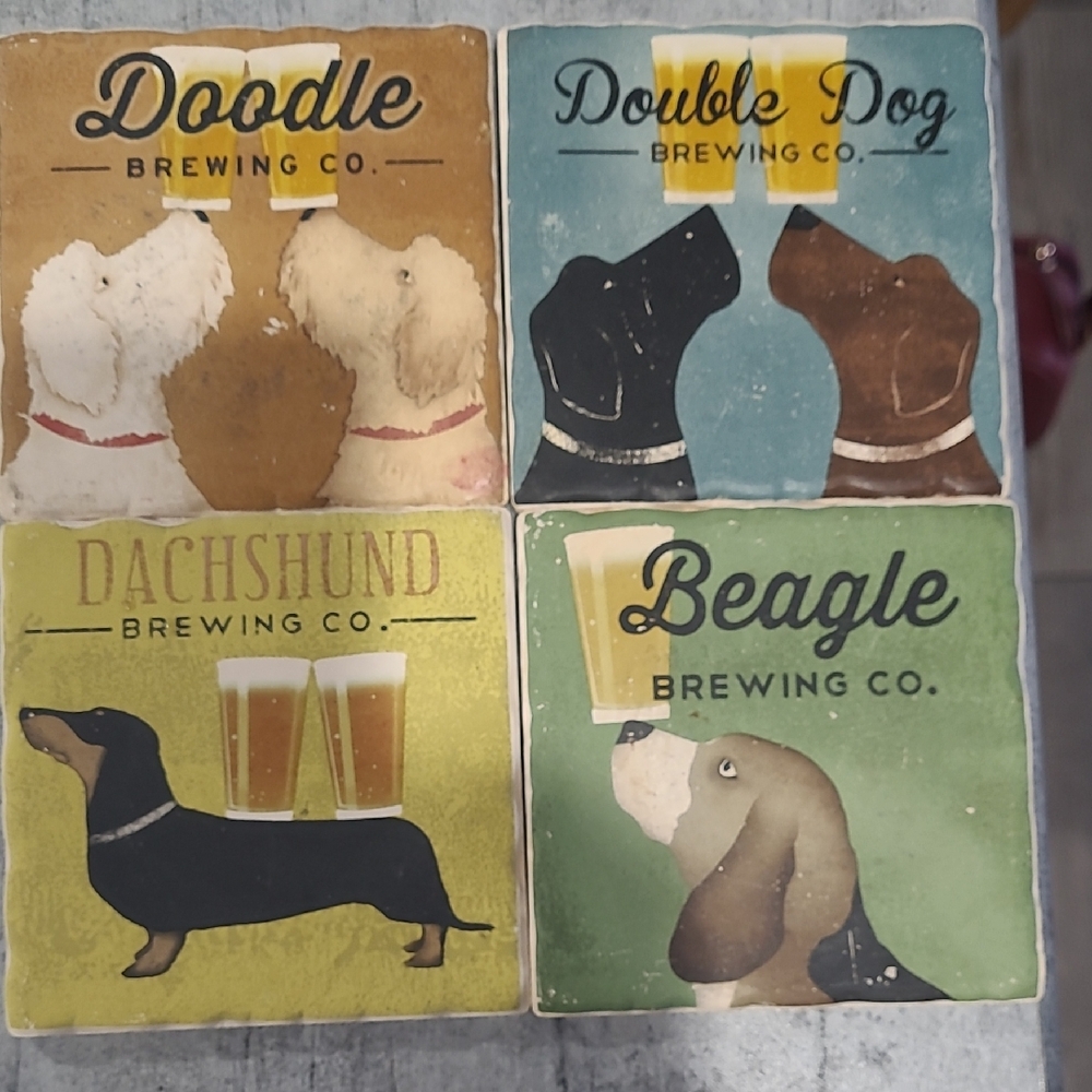 Dog-Themed Coaster Set with Beer Design